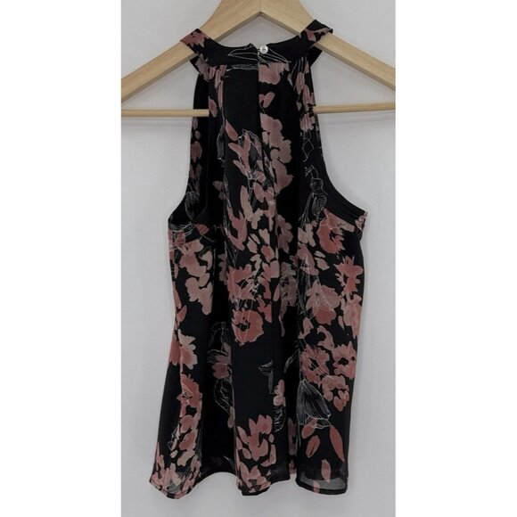 A New Day Women’s Black‎ Pink Floral Sleeveless Lined Blouse XS Preppy Boho Ofc - Picture 3 of 8